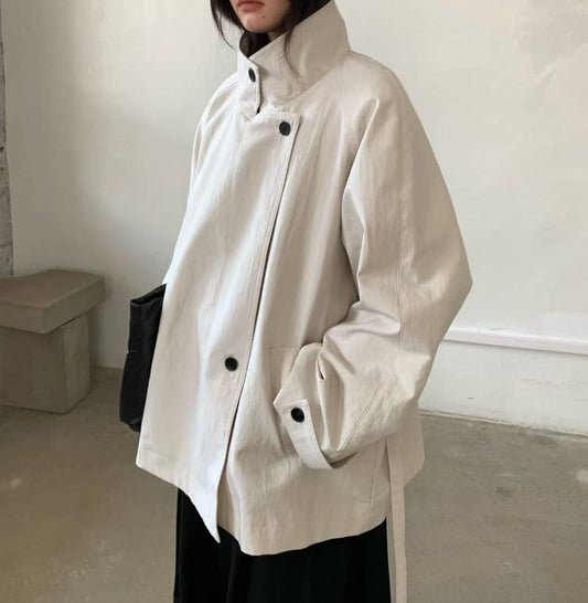 U123 Greige Short Trench Coat