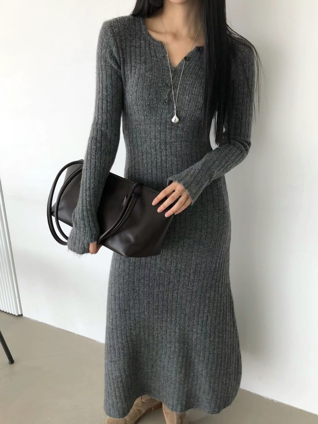 PS101 Long-Sleeve Rib Knit Dress