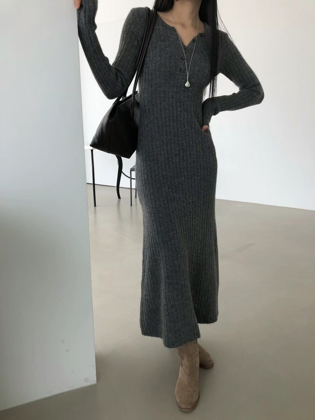 PS101 Long-Sleeve Rib Knit Dress