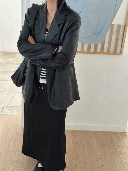 U124 Echo Faux Leather Blazer