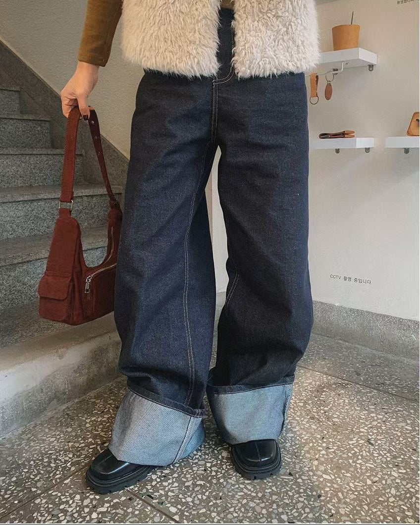 B164 Turn-Up Wide Jeans