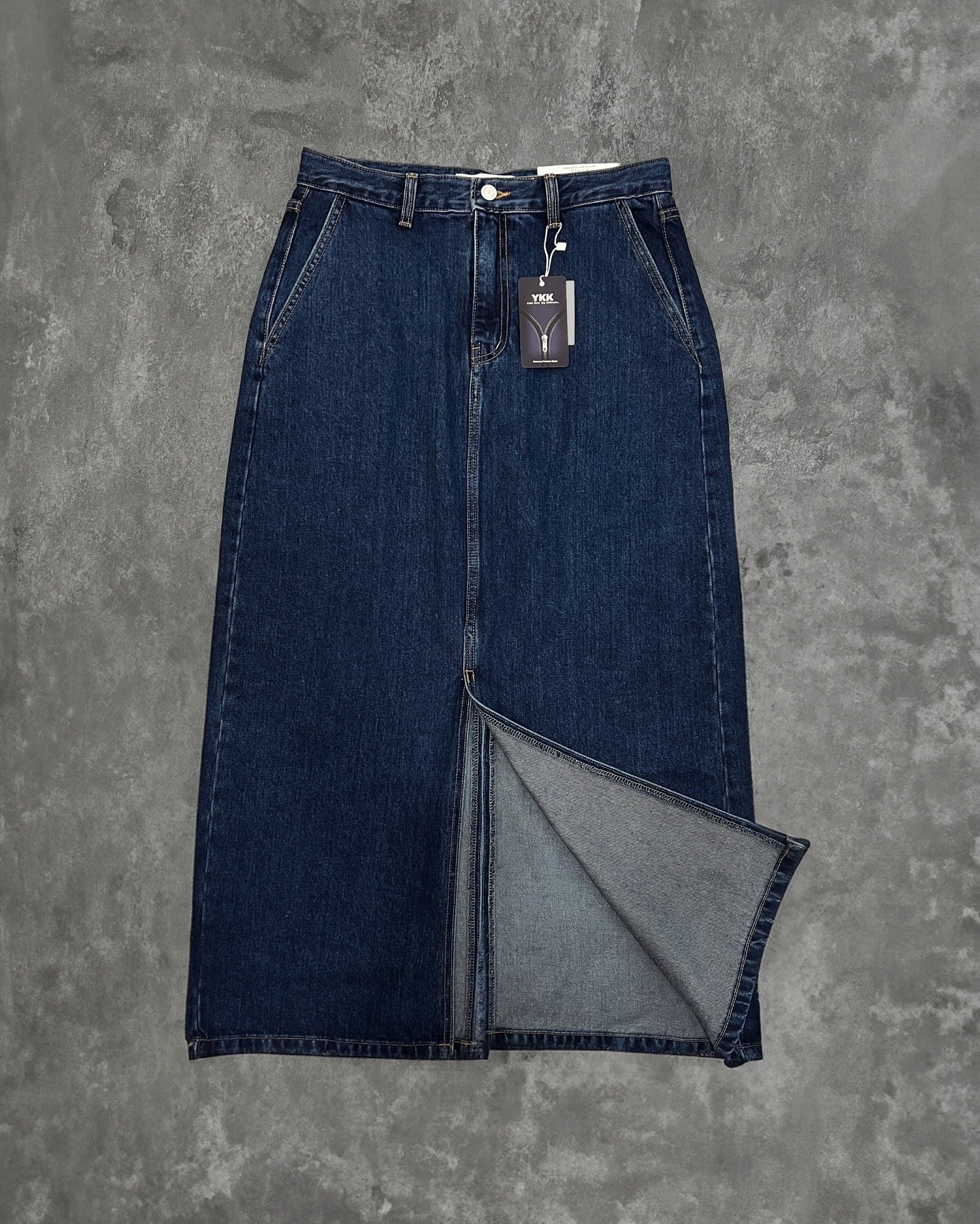 B107 Navy Double Slit Hem Denim Skirt (Display)
