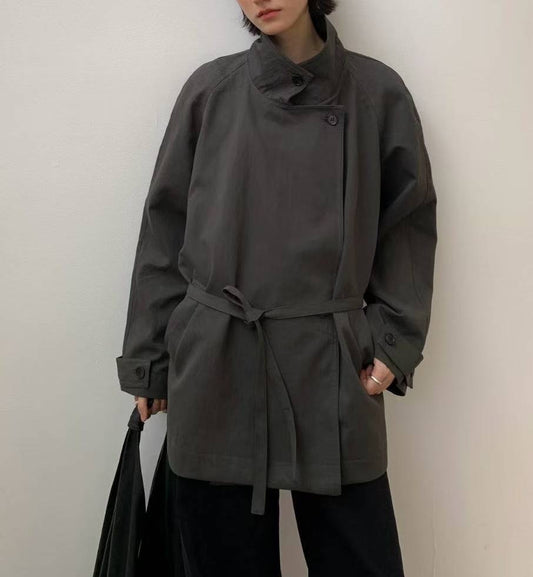 U123 Greige Short Trench Coat