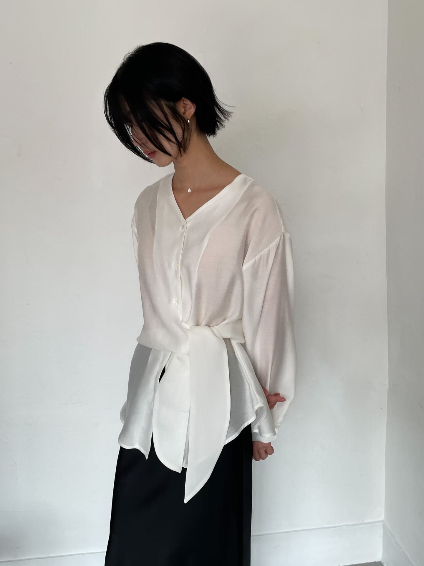 T187 Soft Tie Blouse