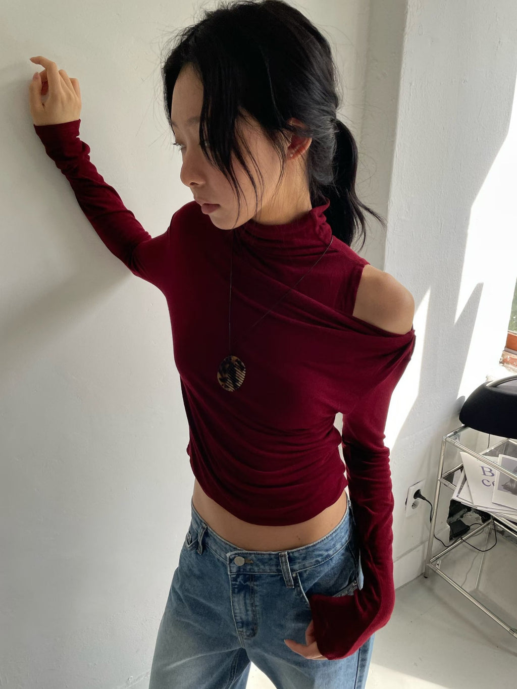B203 Layered Cut-Out Turtleneck Top product image 1