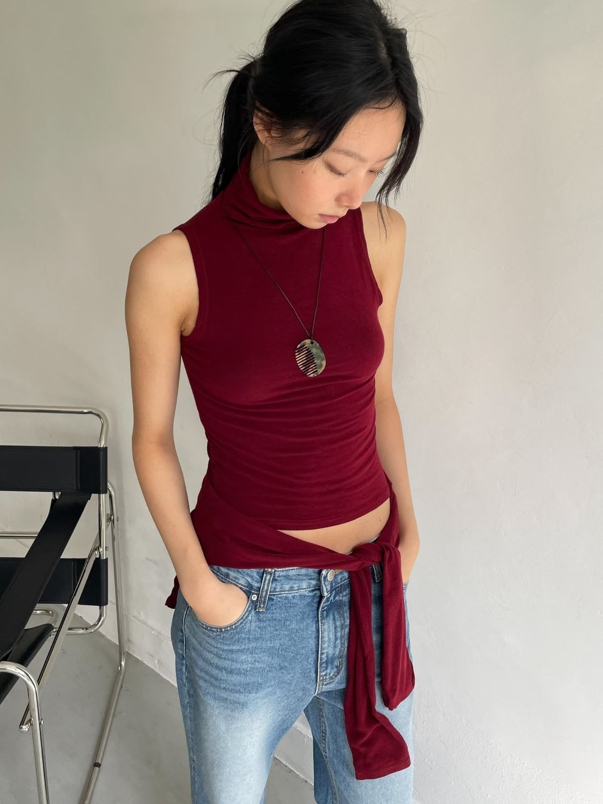 B203 Layered Cut-Out Turtleneck Top product image 2