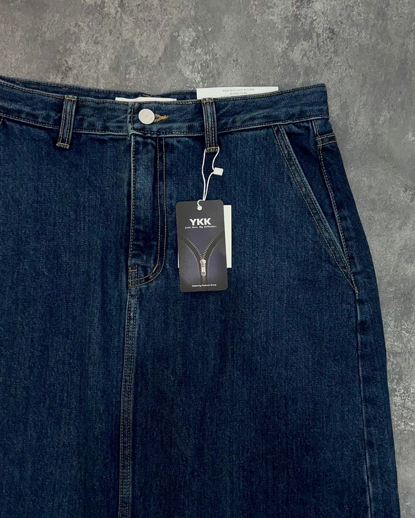 B107 Navy Double Slit Hem Denim Skirt (Display)