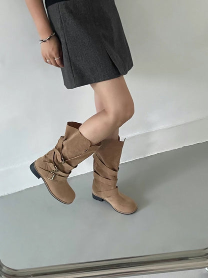 F102 Buckle Suede Boots