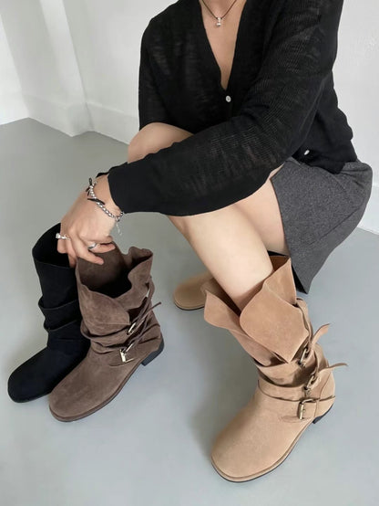 F102 Buckle Suede Boots