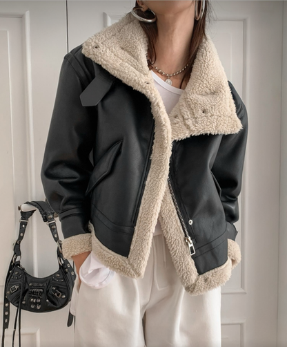 U106 Faux Shearling Biker Jacket