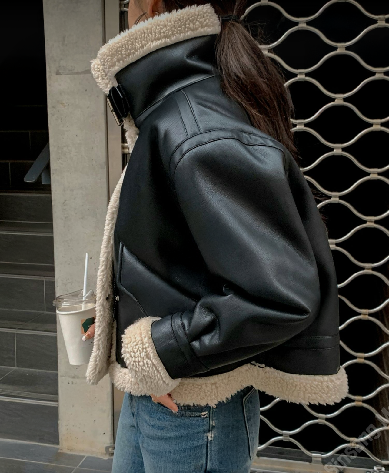 U106 Faux Shearling Biker Jacket