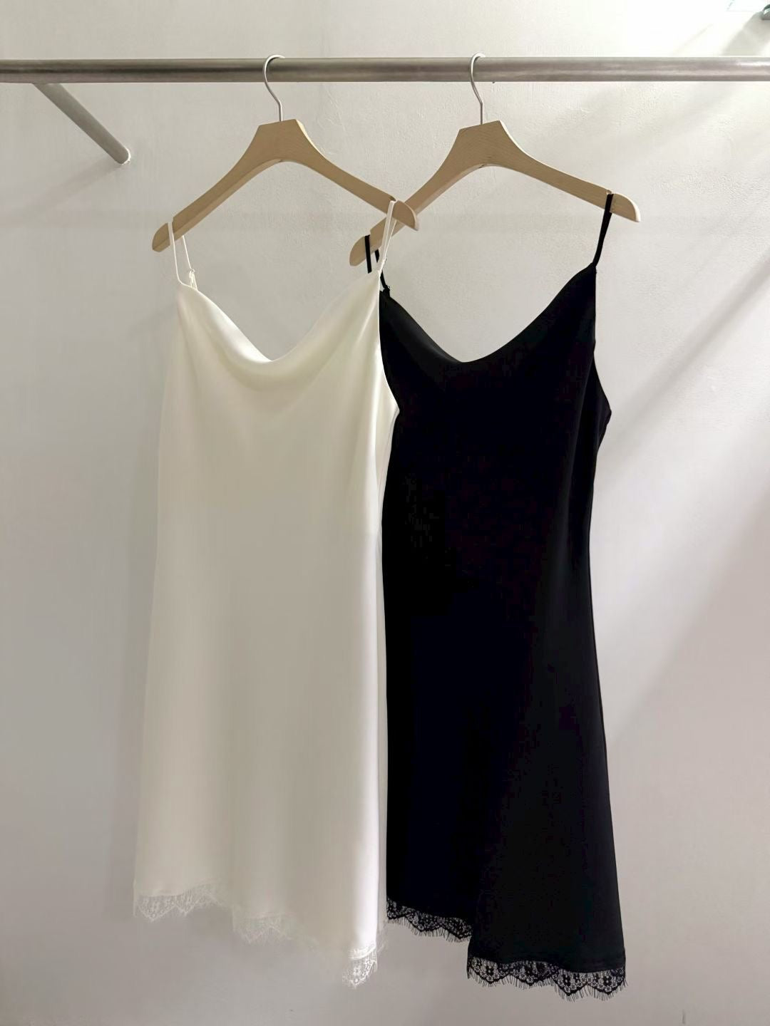 PS116 Nocturne Layer Set ivory and black slip dresses