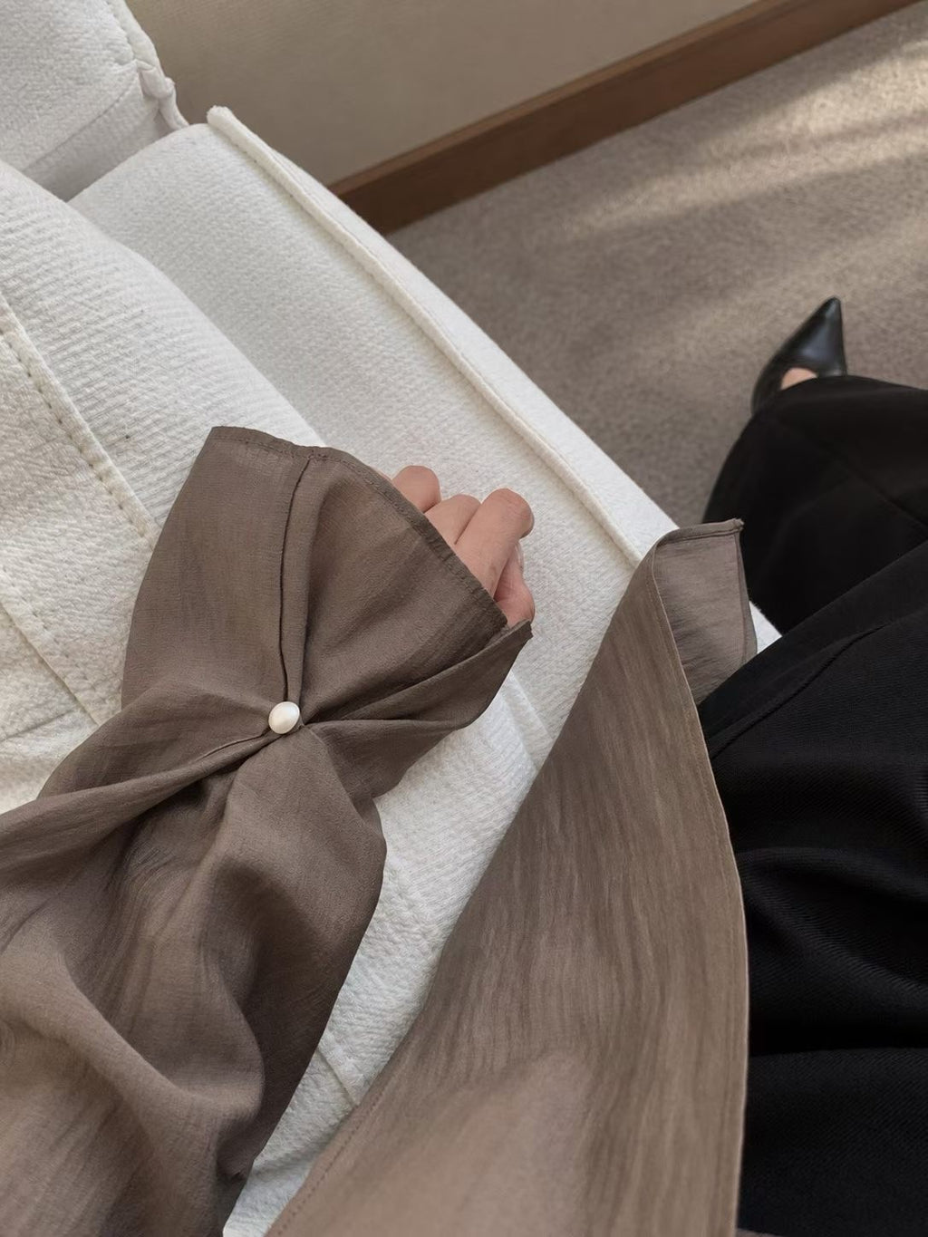 T232 Soft Trace Scarf Blouse styling detail