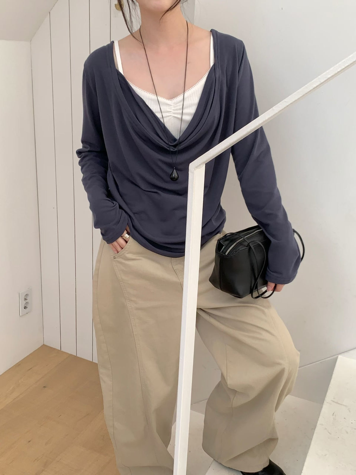 T234 Offscript Cowl Top blue front styling