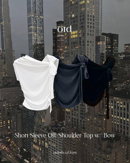 T113 Short Sleeve Off-Shoulder Top w/ Bow