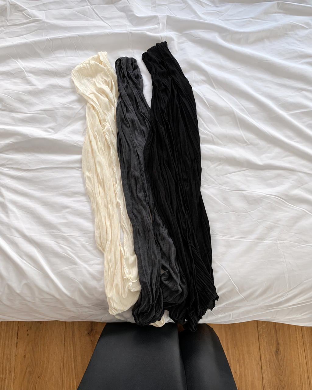 A120 Crinkle Line Scarf three colors flat lay
