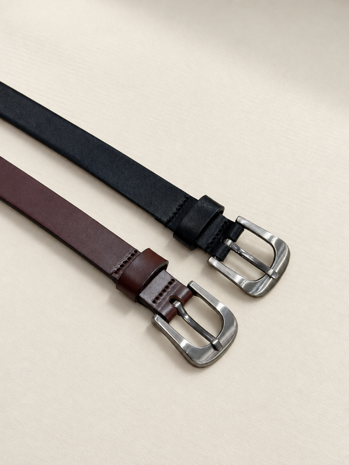 A122 Brushed Curve Belt in Brown and Black