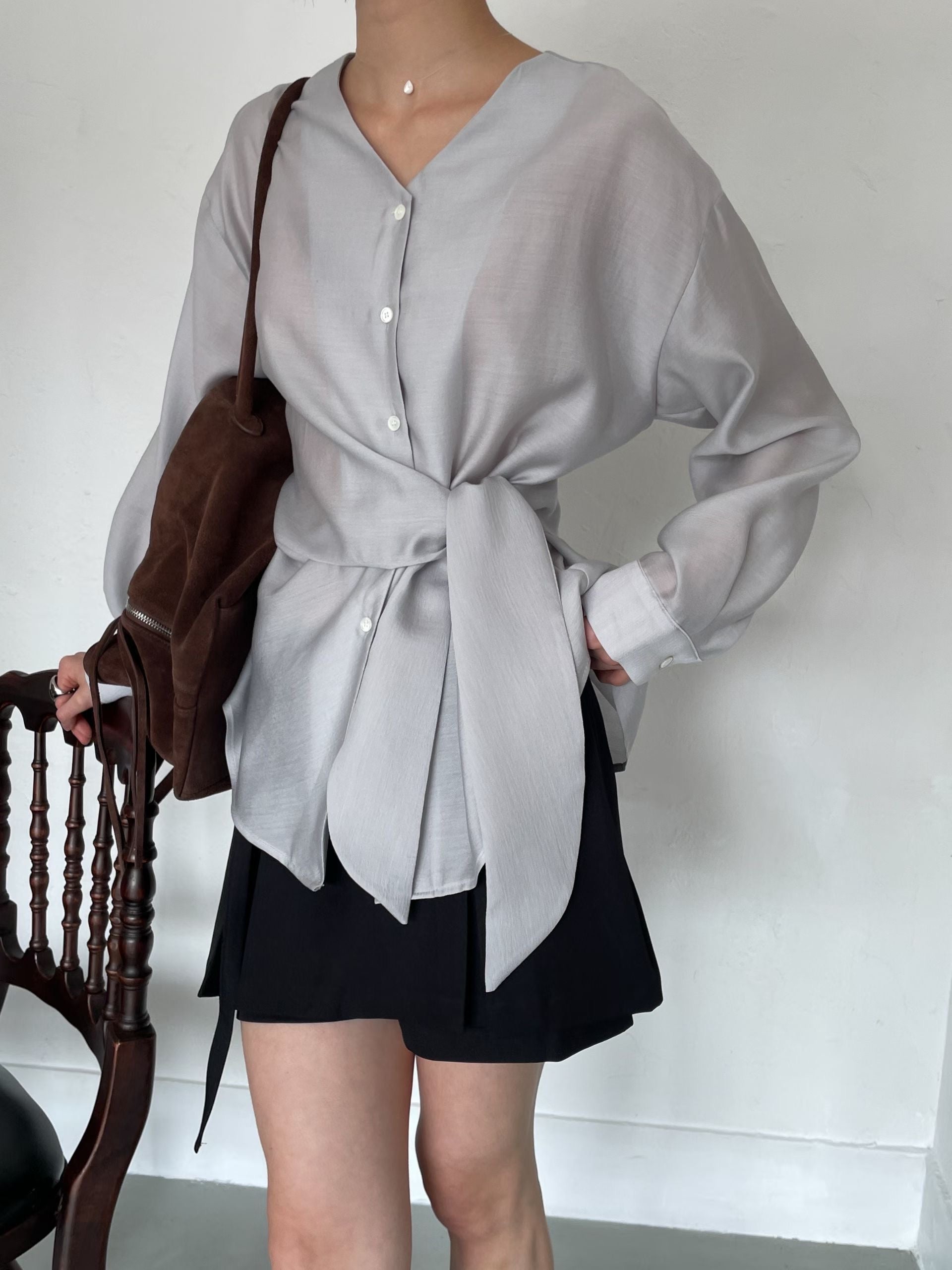 T187 Soft Tie Blouse