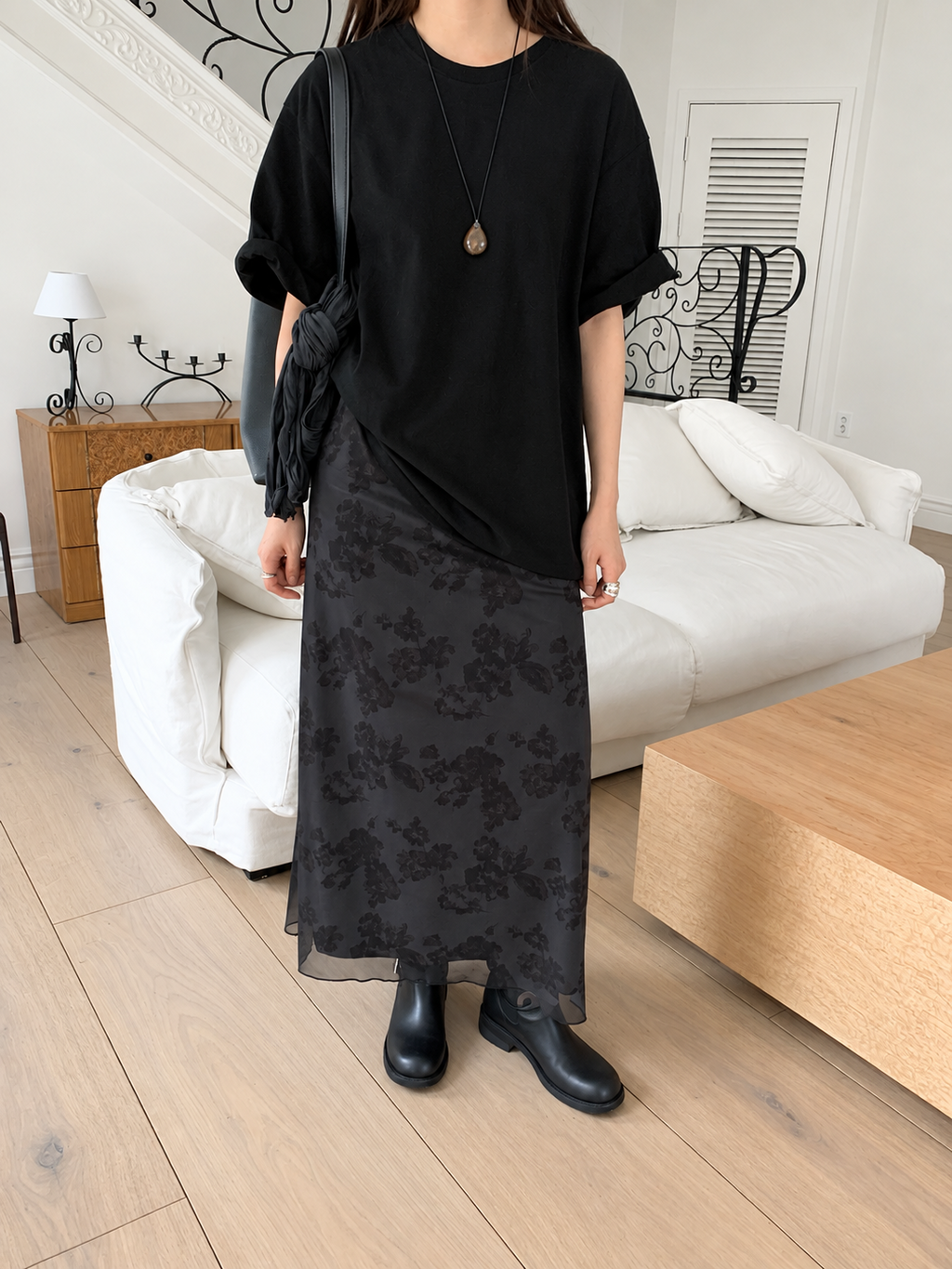 B204 Faded Bloom Skirt - Black styled