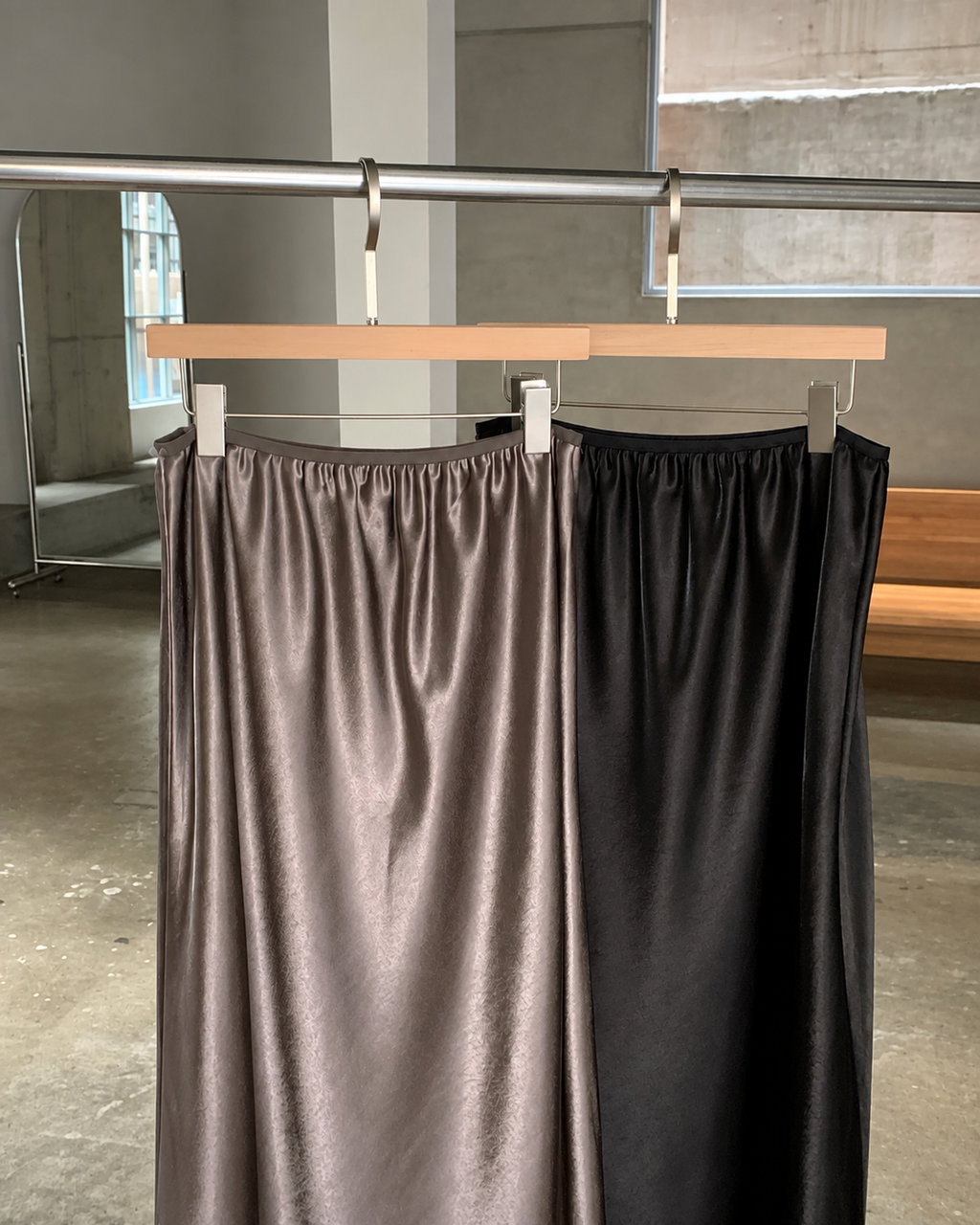 B205 Satin Flow Maxi Skirt - Brown and Black