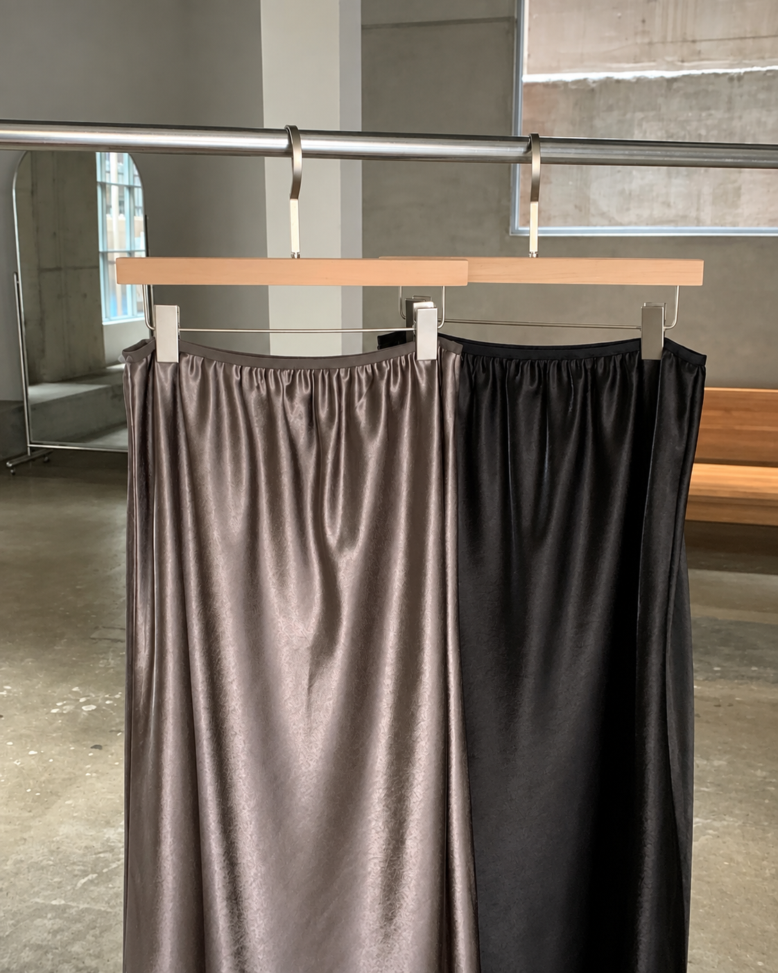 B205 Satin Flow Maxi Skirt - Brown and Black