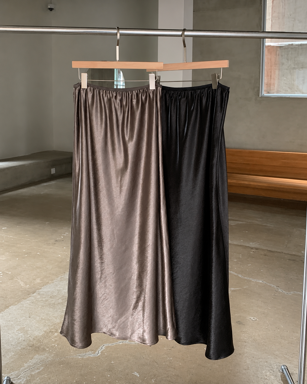 B205 Satin Flow Maxi Skirt - Brown and Black full view
