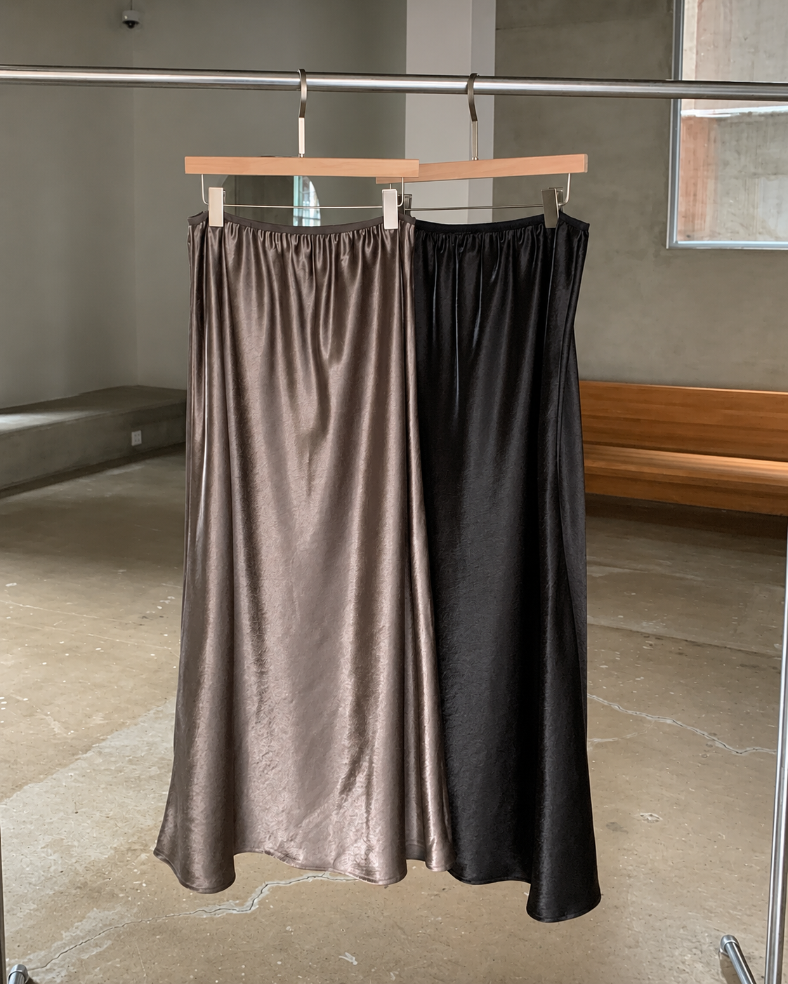 B205 Satin Flow Maxi Skirt - Brown and Black full view