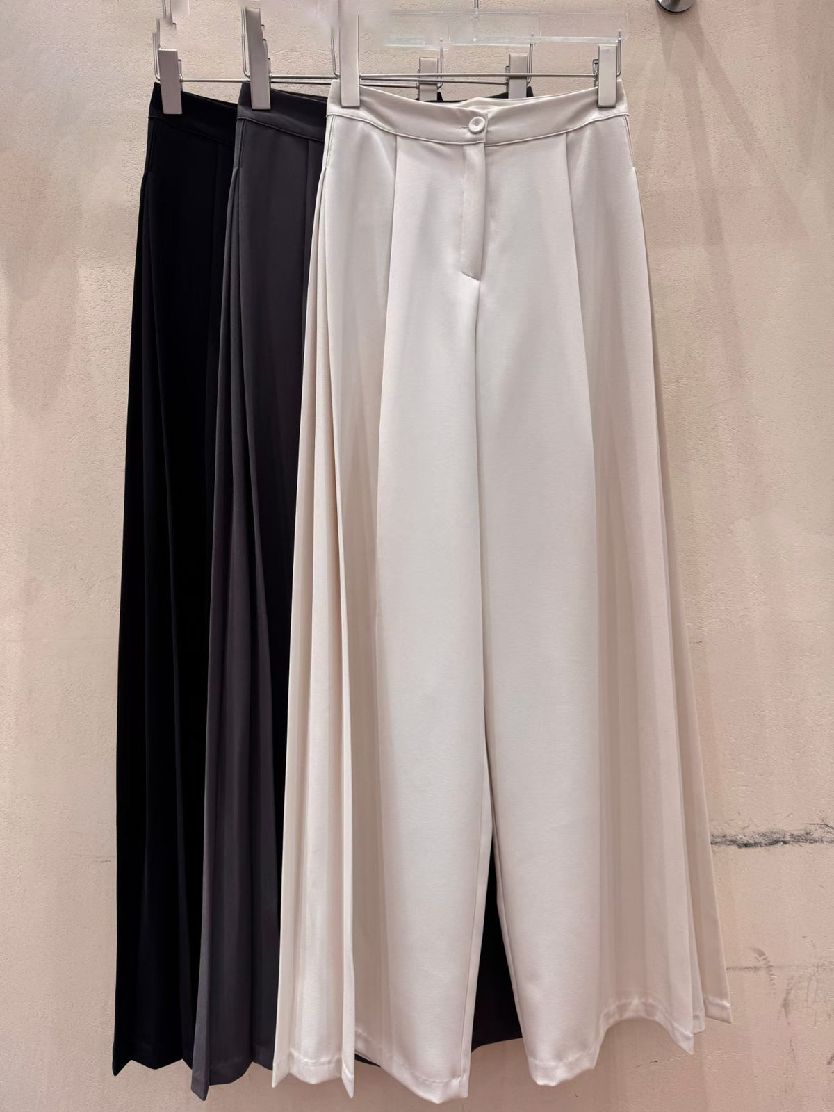 B207 Side Fold Tailored Pants - Beige Charcoal Black