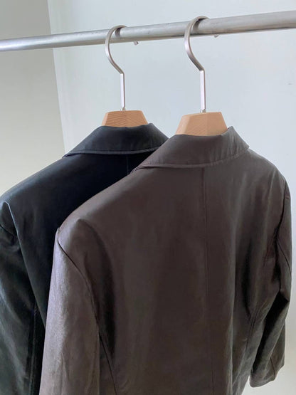 U132 Noir Faux Leather Blazer