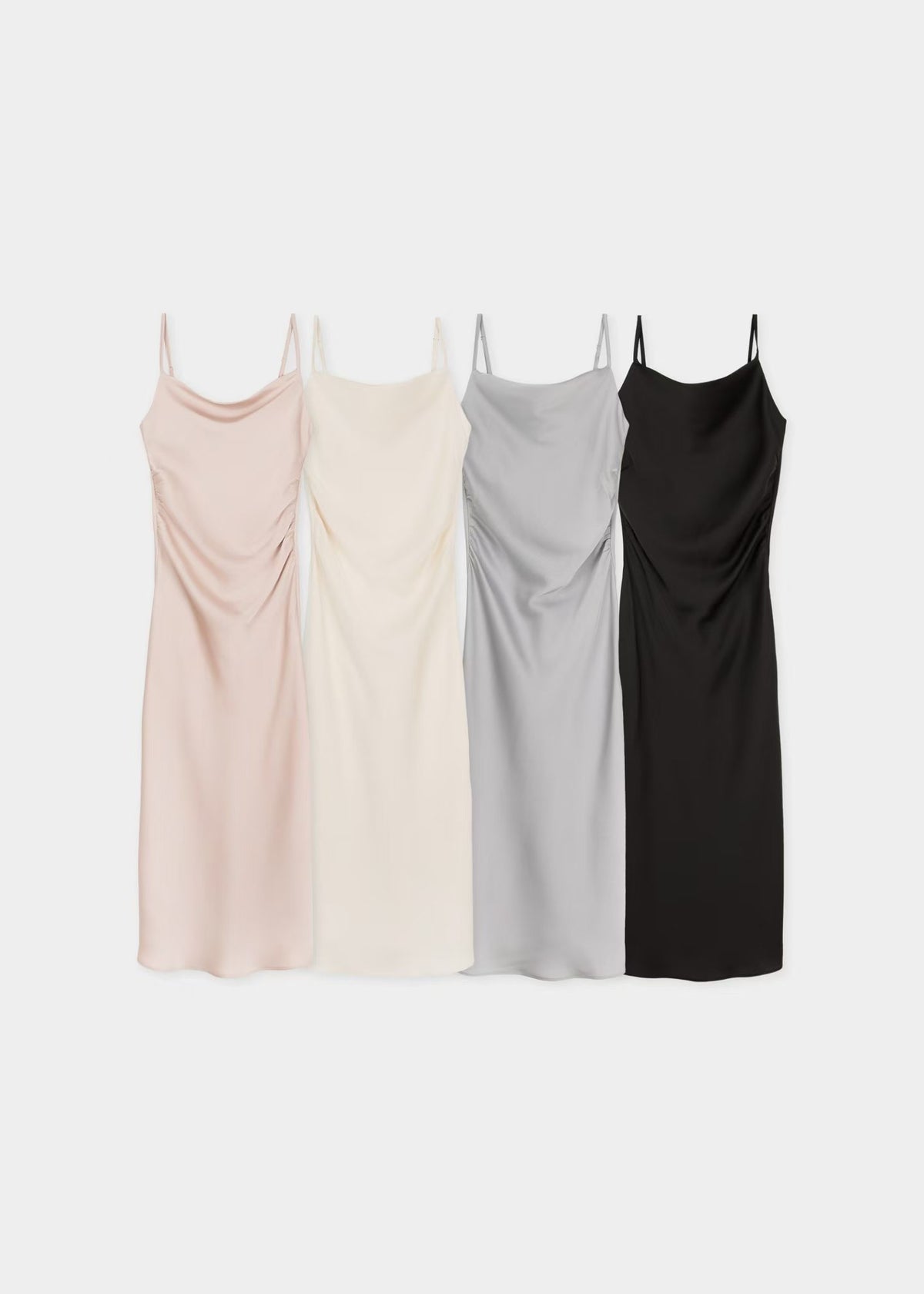 PS115 Satin Form Slip Dress - Ivory Pink Grey Black