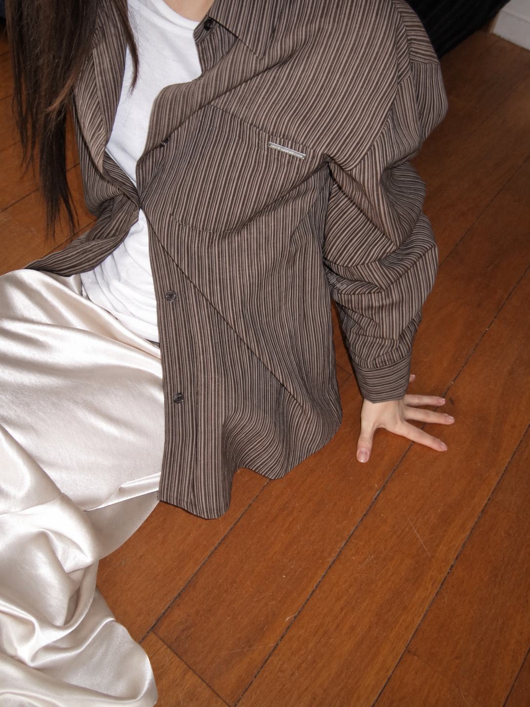 U146 Pressline Stripe Shirt - Brown stripe detail