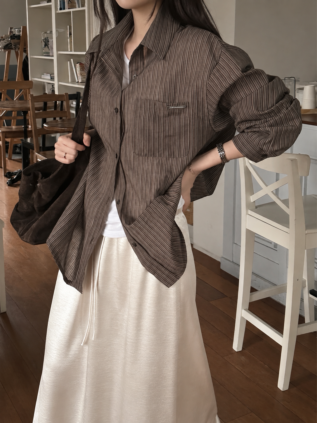 U146 Pressline Stripe Shirt - Brown outfit