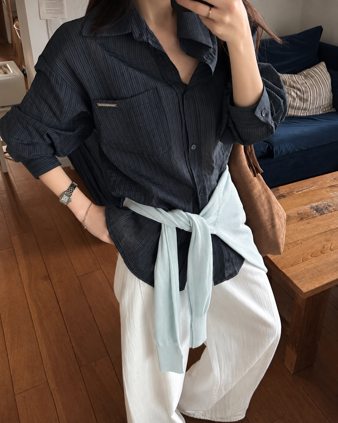 U146 Pressline Stripe Shirt - Navy detail